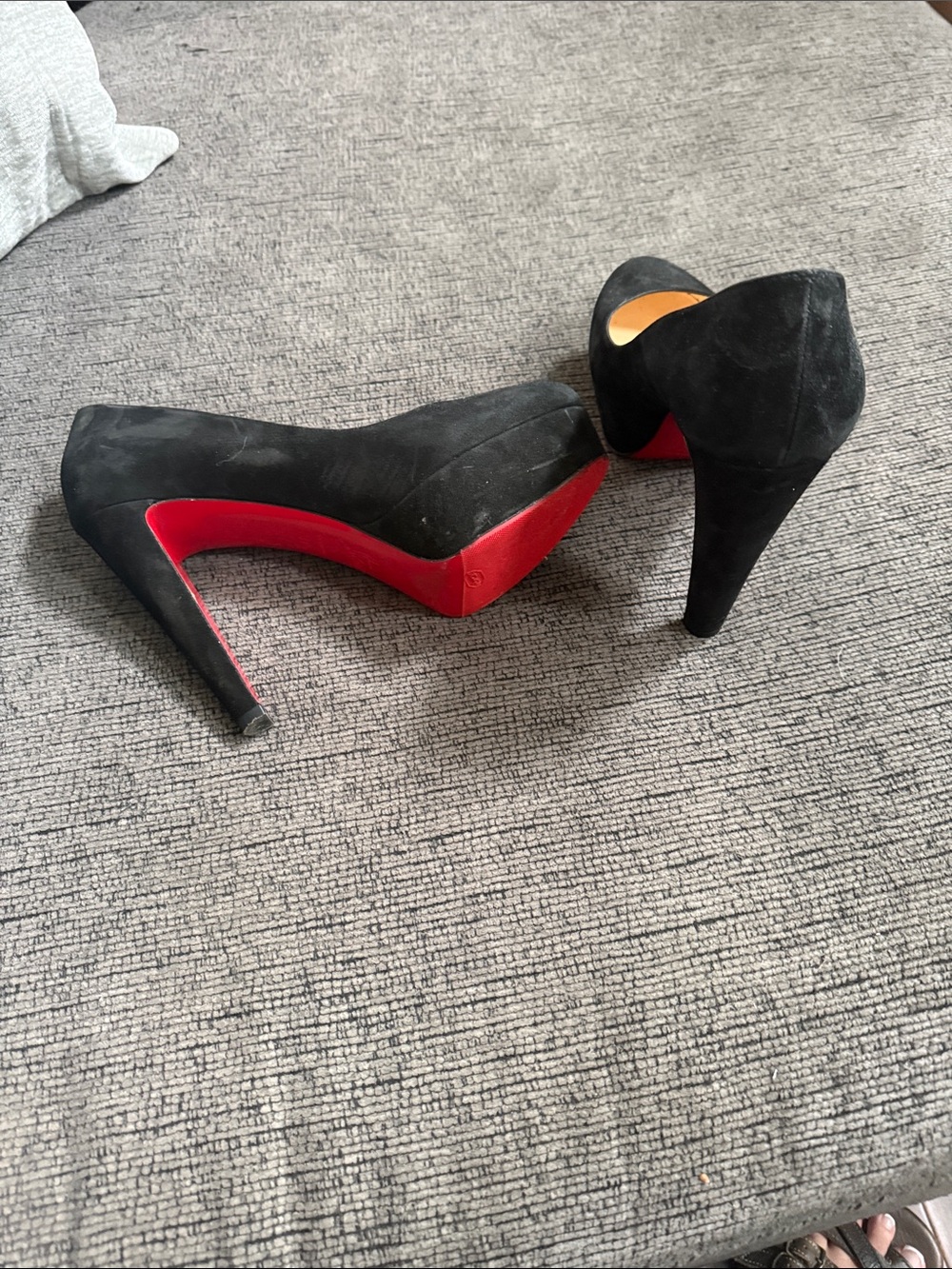 Christian Louboutin Black Suede Platform Pumps with Red Soles